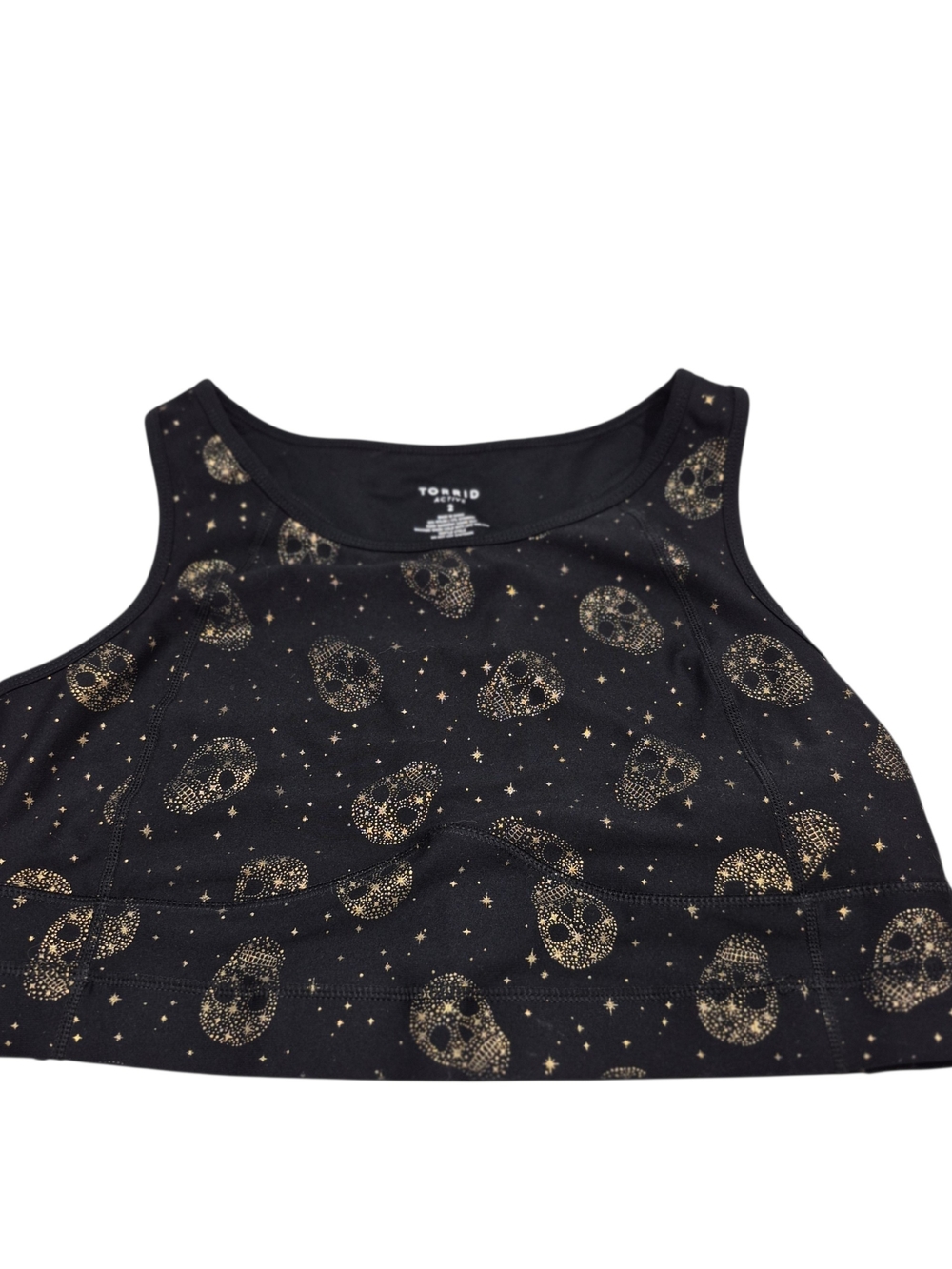 Torrid Racerback Sport Bra Women's Plus Size 2X Black Gold Skull Print Crop Tank